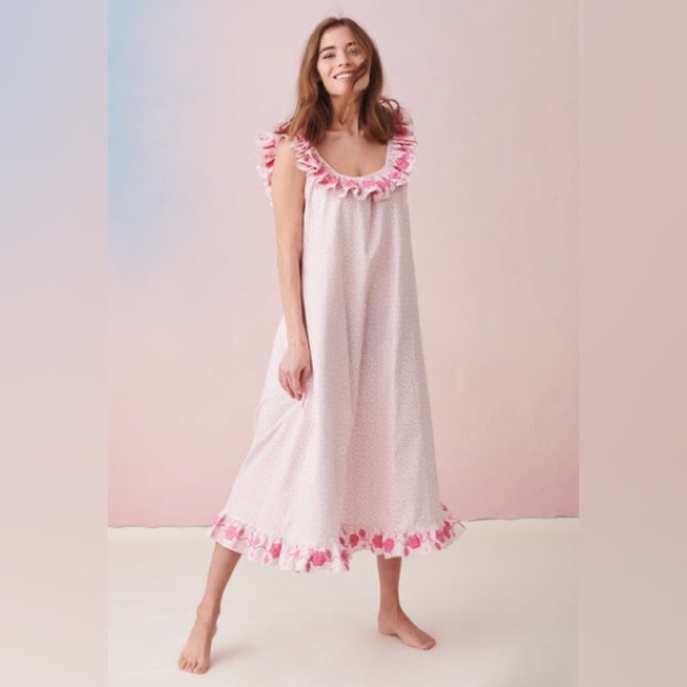 Mi Golondrina Suena Specialty Midi Nap Dress in Jardin de Floras Rosa Pink Small